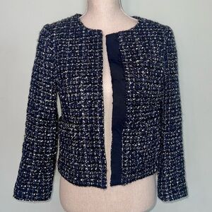 J.CREW Midnight Tweed Blazer Blue Jacket Sz 4 Preppy Lady Jacket